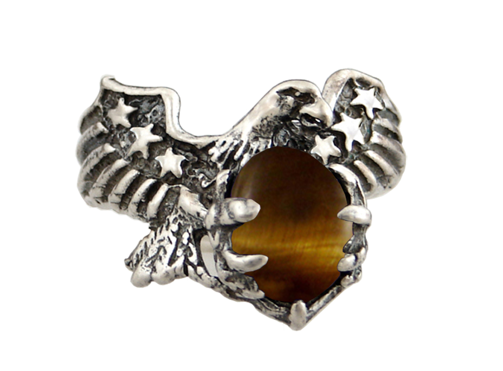 Sterling Silver Tiger Eye American Eagle Ring Size 7